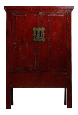 Hand Painted Chinoiserie and Red Lacquer Armoire from China, 19th Century