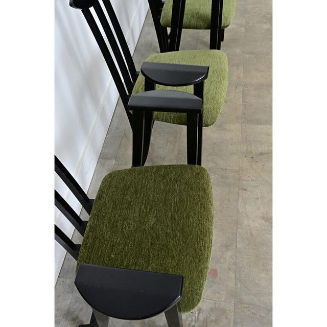 Wood Late 20th Century Italian Vintage Set of Four Ebonized Upholstered Armchairs For Sale - Image 7 of 13