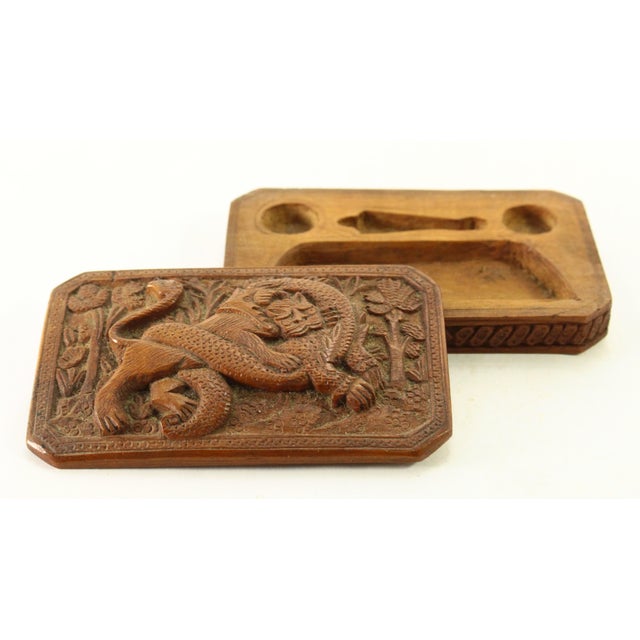 19th Century Carved Exotic Wood Scale Box With Lion & Dragon, Bali For Sale - Image 12 of 18
