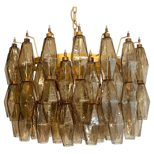 Smoked Murano Glass Pendant Light with Polyhedrons and Gold Frame from Justfurnituress SRL For Sale - Image 10 of 10