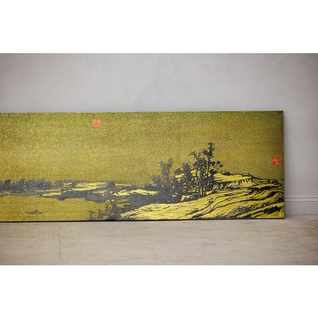 Chinese Gilt Metal Landscape Wall Panel with Red Seal Marks For Sale - Image 18 of 18