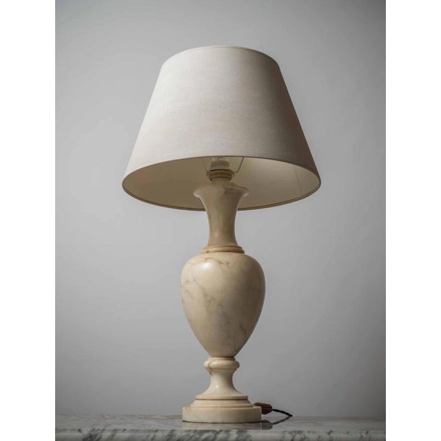 Heavy marble table lamp with fabric shade. The lamp has been restored: new power cord with old-style fabric braid, new...