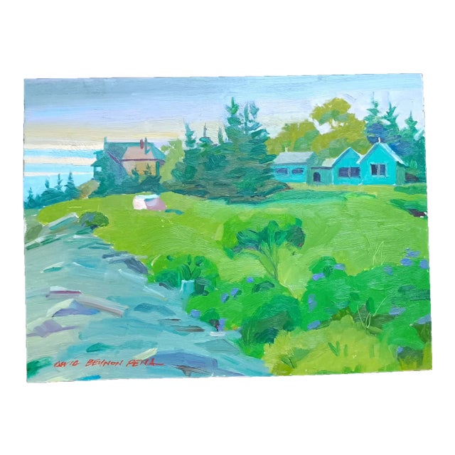 Walking Along the Rocky Shore With Irises Original Oil Painting For Sale