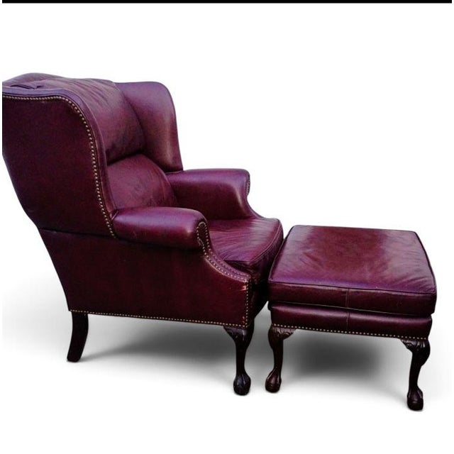 American Leather 1990s Timeless Elegance Meets Executive Comfort: The Classic Leather Wingback Chair & Ottoman Set For Sale - Image 4 of 10