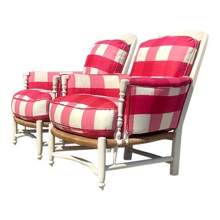 Vintage Boho Charles Pollack Rush Seat Lounge Chairs - a Pair For Sale