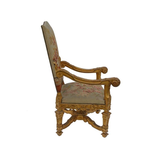 Pair of Large Late 19th Century French Neoclassical Gilded Walnut Armchairs For Sale - Image 9 of 12