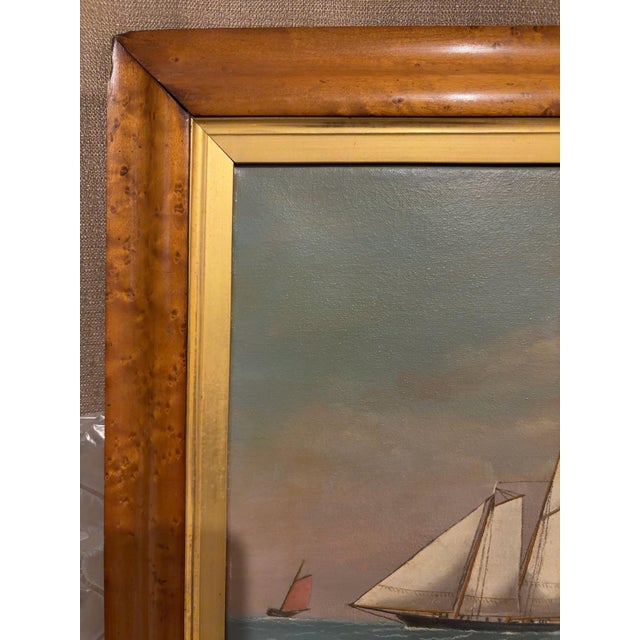 1960s American Folk Art Primitive Portrait of Young Girl With Cat & Schooner by an Unknown American Folk Artist – Oil on Canvas For Sale - Image 6 of 9
