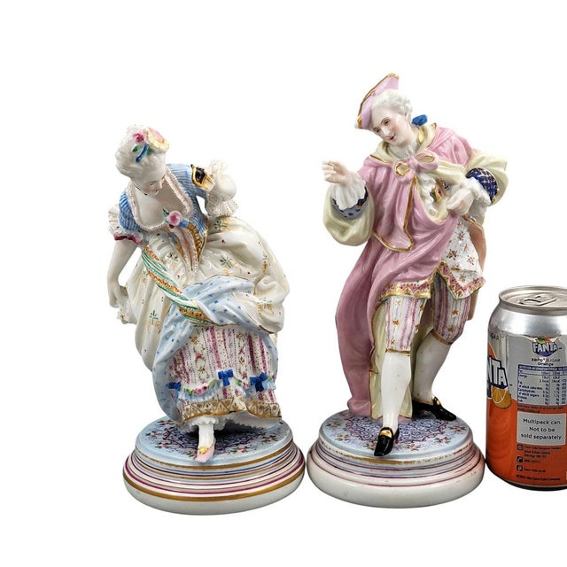 Paris Porcelain Masquerade Figures of Gallant and Lady in the style of Vion & Baury, 1860s, Set of 2 For Sale - Image 10 of 11
