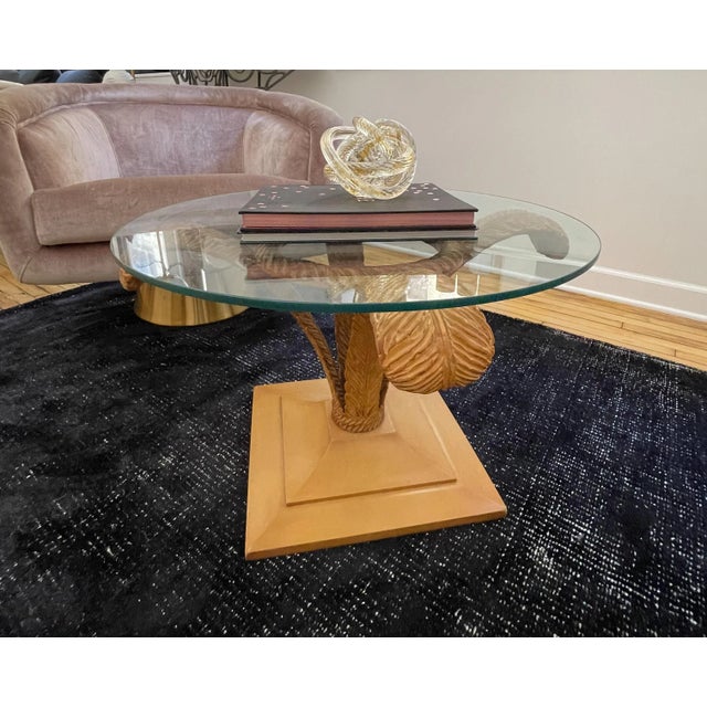 Hollywood Regency Grosfeld House Plume Base Glass Top Cocktail Table For Sale - Image 3 of 9