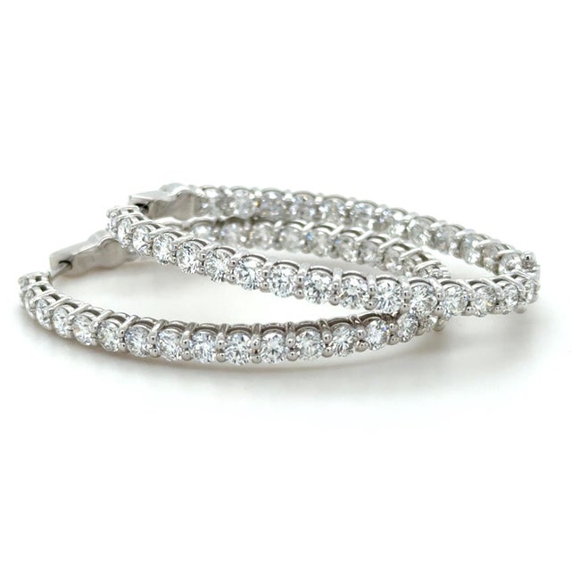 Modern 6.00 Carat Diamond Hoop Earrings, 18Kt White Gold, Pair For Sale - Image 3 of 4