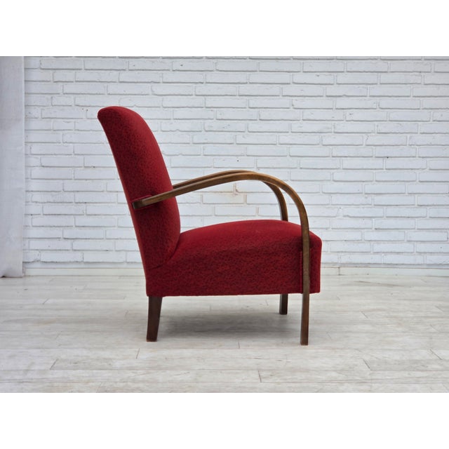 1950s Art Deco Danish Armchair in Red Furniture Wool and Beech Wood, 1950s For Sale - Image 5 of 18