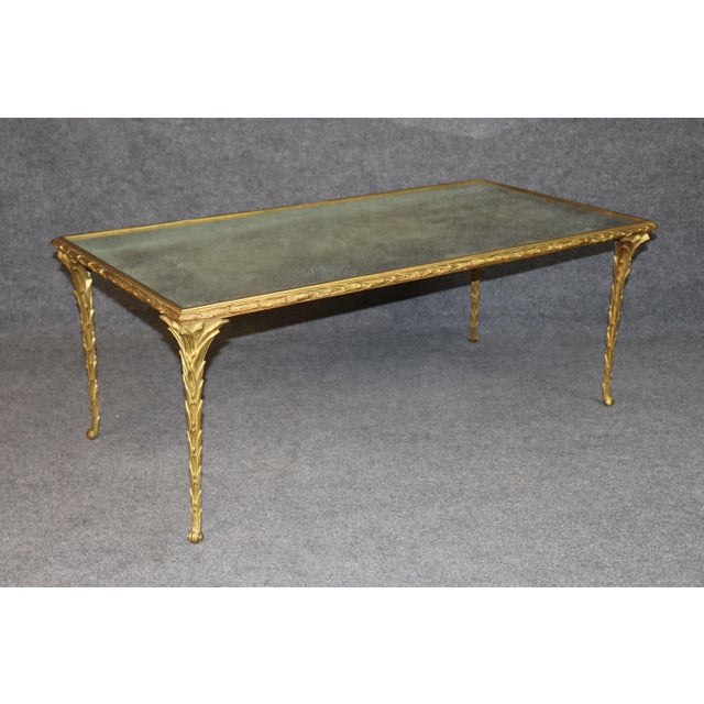 Traditional 1950's Maison Bagues Bronze and Distressed Mirror Top Coffee Table For Sale - Image 3 of 12