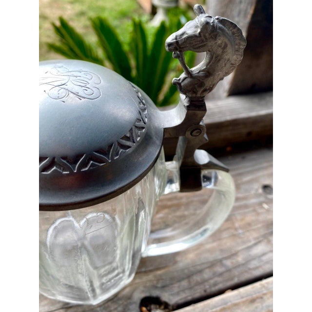 Antique German Glass & Pewter Equestrian Beer Stein With Sculpted Horse Head, Circa 1900 For Sale - Image 4 of 13
