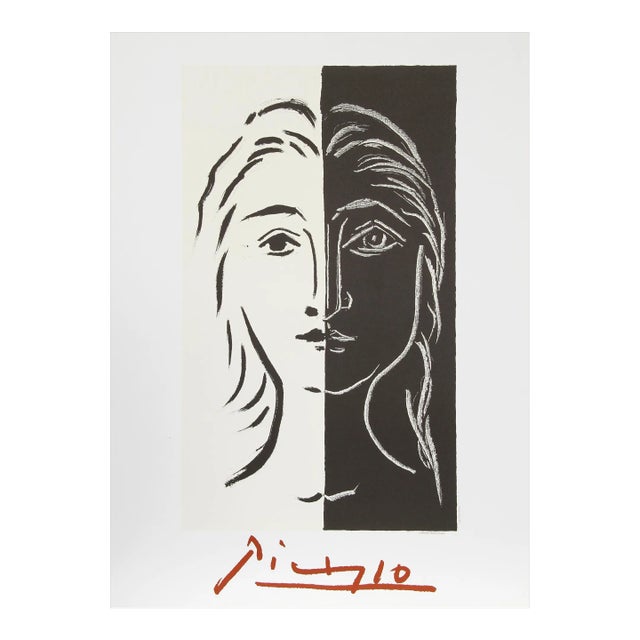 1980s "Portrait en Deux Parties Noire et Blanche" Lithograph After Pablo Picasso For Sale