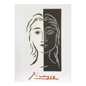 1980s "Portrait en Deux Parties Noire et Blanche" Lithograph After Pablo Picasso