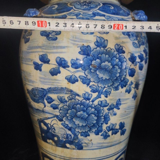 Pair of Large Chinese Blue & White Porcelain General Jars With Tiger Handles For Sale - Image 9 of 9