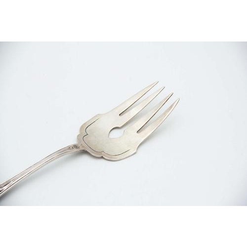 Silver Serving Fork with Four Tines and Crimped Reliefs For Sale - Image 3 of 5