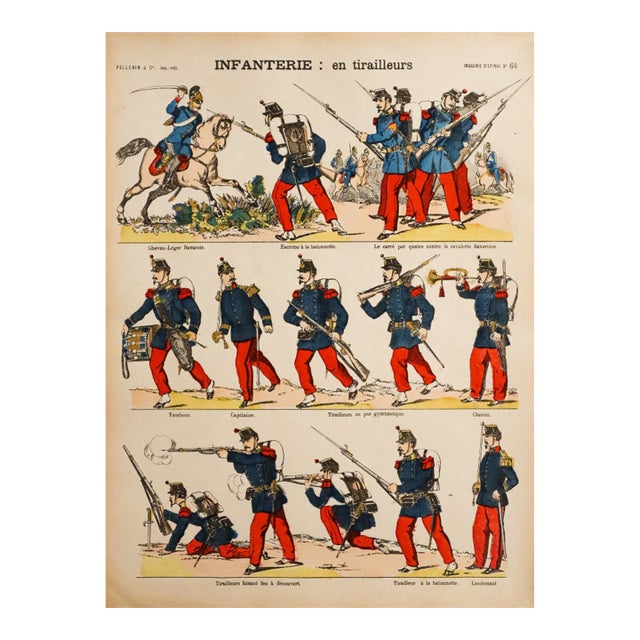 1880s - 1890s French Military Print - Imagerie d'Épinal #64 - Infanterie (En Tirailleurs) For Sale