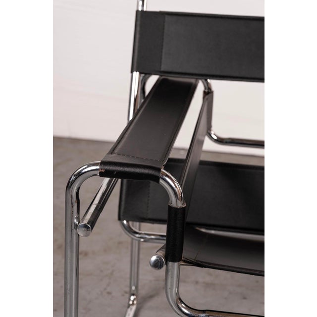 Pair of Late 20th Century Black Leather Wasilly Style Chairs, Not Labeled For Sale - Image 9 of 16
