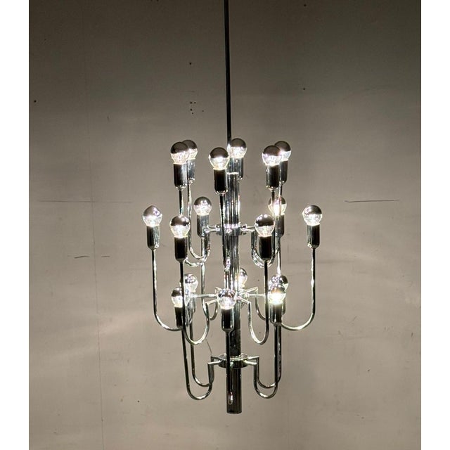 Mid-century chrome sputnik chandelier, italy, 1970s, chrome-plated metal construction, 18 light sources, dimensions...
