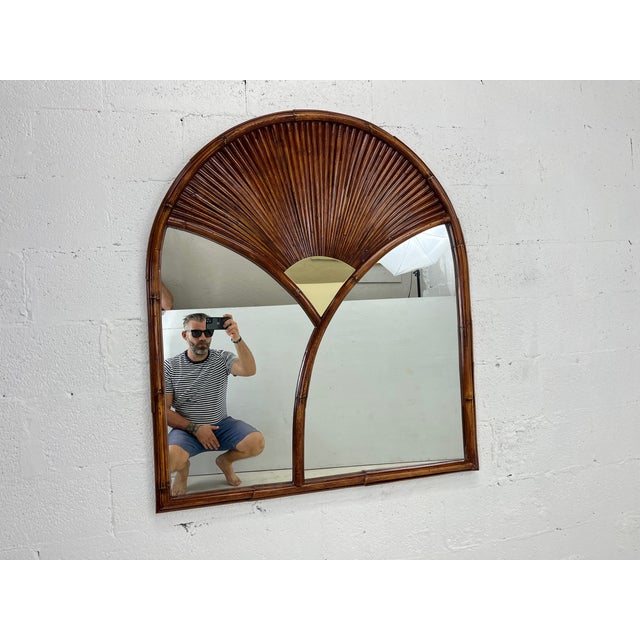 Wall Mirror After Gabriella Crespi, Faux Bamboo, Brass, Chapman 1978 For Sale In Miami - Image 6 of 12