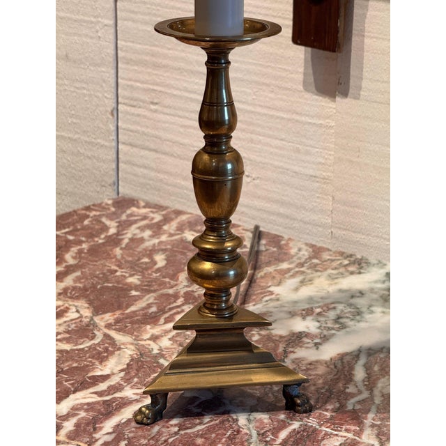 18th Century 18th Century French Brass Altar Sticks Converted to Lamps - Pair For Sale - Image 5 of 12