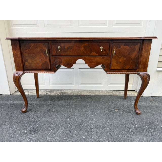 Vintage English Georgian Style Queen Anne Burled Wood Sideboard Credenza For Sale In Boston - Image 6 of 13