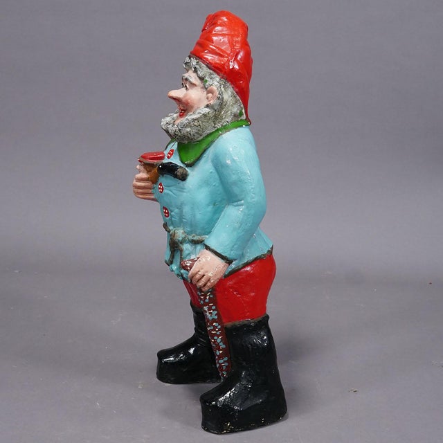 Figurative Large Terracotta Garden Gnome With Pipe, Germany Ca. 1920s For Sale - Image 3 of 6