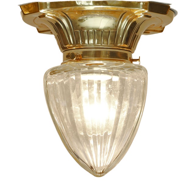 Art Nouveau Glass and Brass Ceiling Lamp, 1890s For Sale