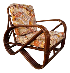 Mid-Century Italian Modern Bamboo Lounge Pretzel Lounge Chair with Original Cushions in the style of Paul Frankl, 1960s