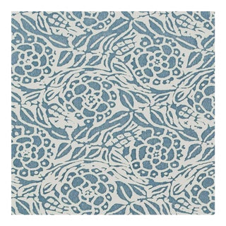 Fortuny Fiori Sorm Blue & Ivory Long Staple Cotton Fabric- By the Yard For Sale