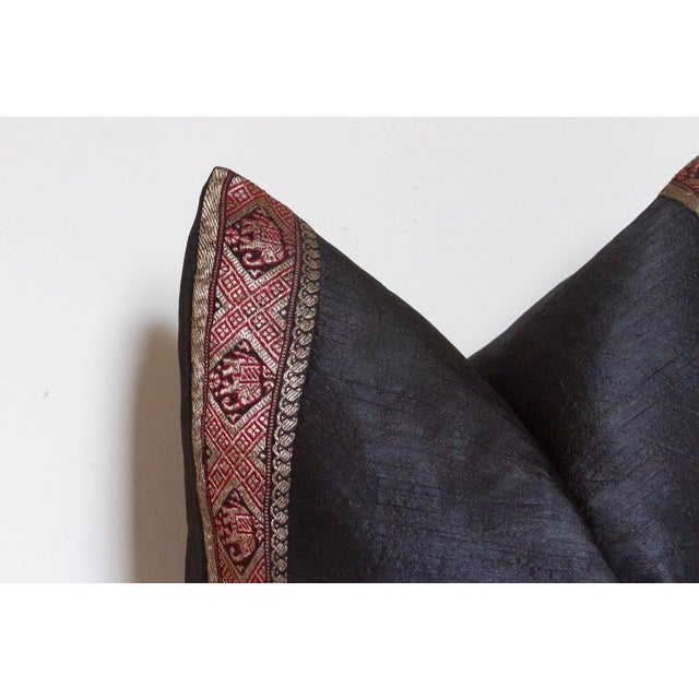 1990s Olive Black Festive Silk Euro Pillow Cover For Sale - Image 5 of 7