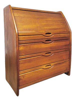 Danish Mid Century Modern Tambour Roll-Top Secretary Desk | by Langeskov Møbelfabrik