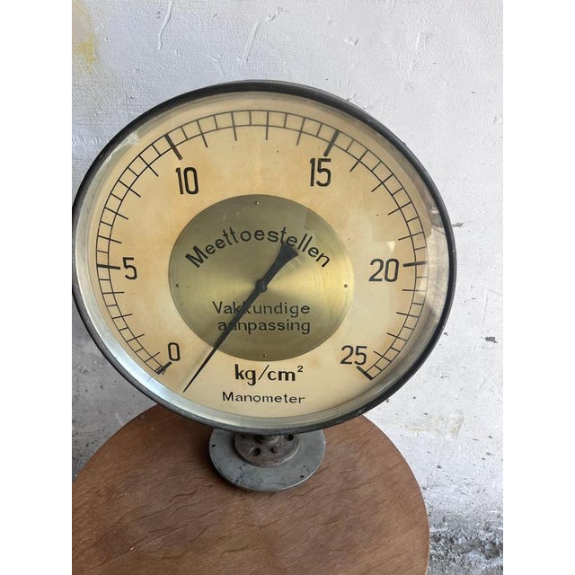 Large Mid-Century Industrial Pressure Gauge For Sale - Image 6 of 9