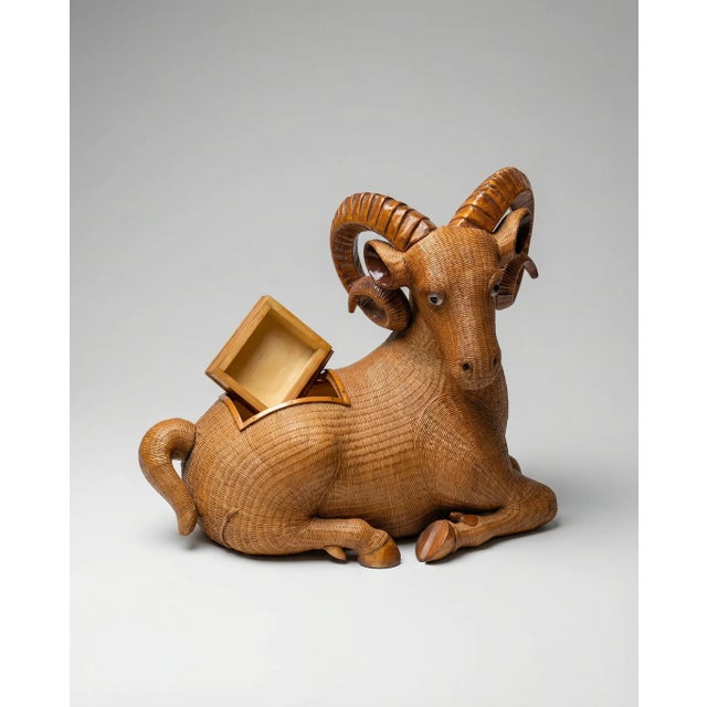 Vintage Wicker Ram Storage Box For Sale - Image 4 of 4