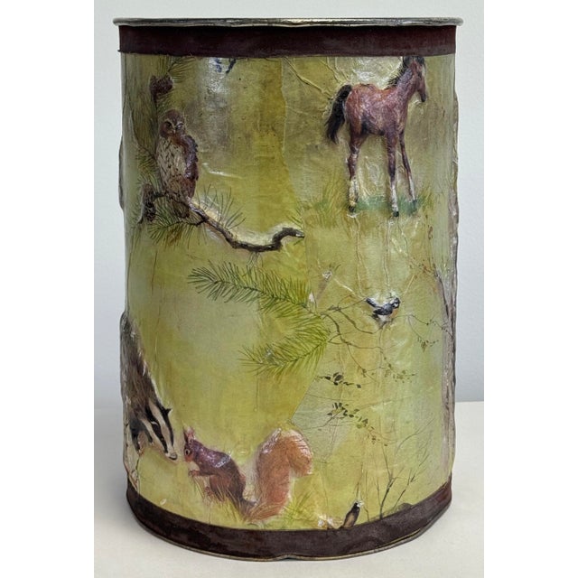 Mid 20th Century Vintage Decoupage Tin Wastebasket or Umbrella Stand For Sale - Image 5 of 9