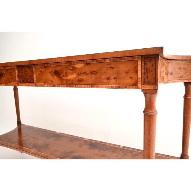 Large Antique Inlaid Yew Wood Console Table, 1930 For Sale - Image 9 of 11