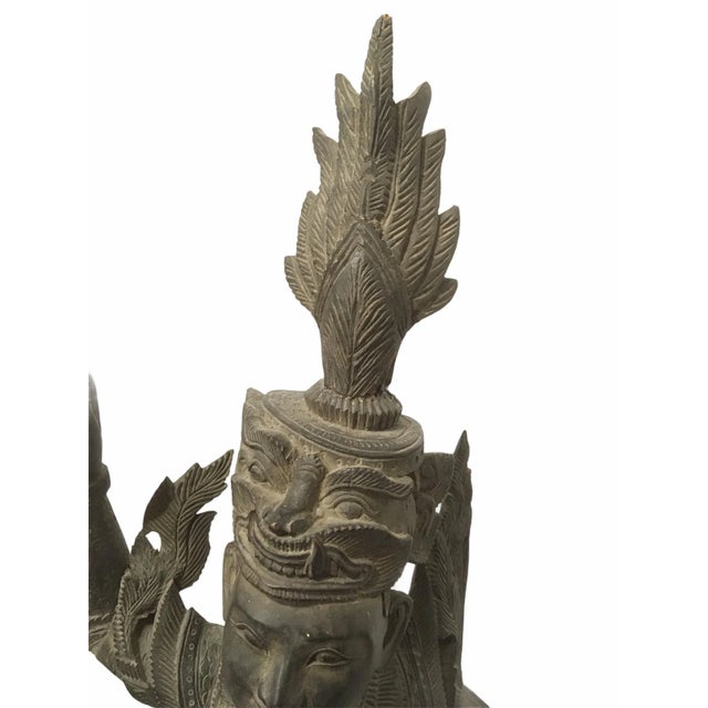 Antique 1920s Carved Khamphi Rosewood Burmese Temple Guardian Statue For Sale - Image 9 of 10