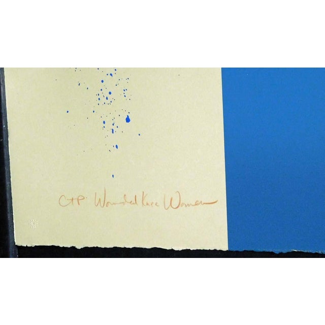 Paper Frank Howell Wounded Knee Woman 1985 Blue Original Lithograph Art For Sale - Image 7 of 7