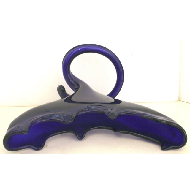 Royal Blue 1970s Cobalt Blue Blown Glass American Cornucopia Gondola Centerpiece Vase For Sale - Image 8 of 16