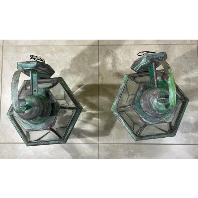 Pair of Vintage Solid Brass Wall Lantern For Sale - Image 10 of 11