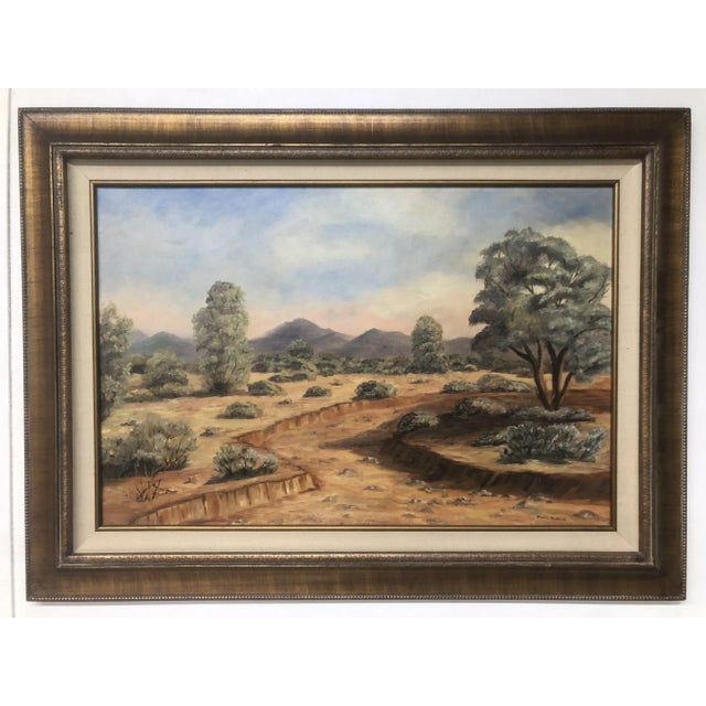 Large mountain and desert serene original painting in beautiful warm color tones. The soft hues of the greens with the...