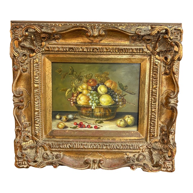 Mid 20th Century European-Style Still Life Fruit Painting in Ornate Gilt Frame For Sale