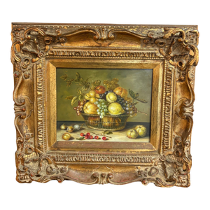 Mid 20th Century European-Style Still Life Fruit Painting in Ornate Gilt Frame