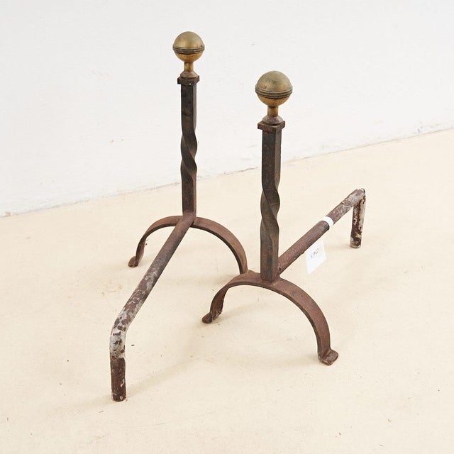 Pair of antique wrought iron andirons height: 53 width: 28 depth: 47 additional information style: antique production...