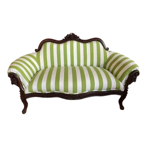 1910s Victorian Settee Reupholstered in Green and White Italian Sunbrella