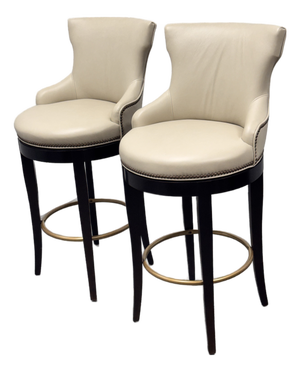 Century Furniture Tracy Swivel Leather Barstools, Pair