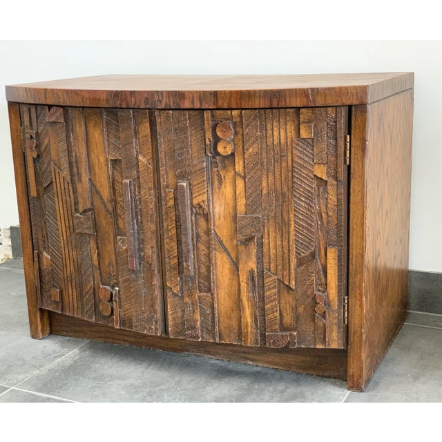 Lane  brutalist Vintage Brutalist Lane Pueblo Line Nightstand Cabinet For Sale - Image 4 of 7
