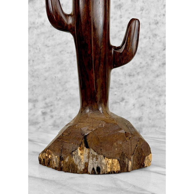 Vintage Southwestern Carved Wood Bird & Cactus Sculpture For Sale - Image 9 of 10