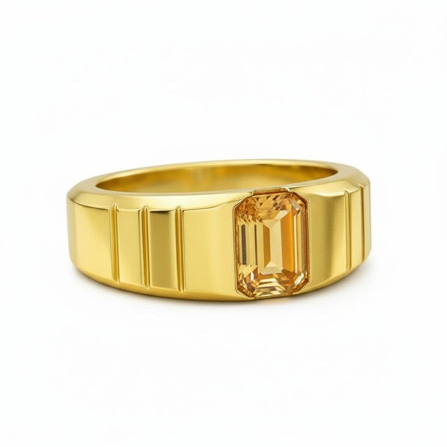 Silver, Gold Round Citrine Ring For Men's. Mens Solitaire Citrine Ring. Baguette Cut Citrine Ring. Metal: 925 silver plus...